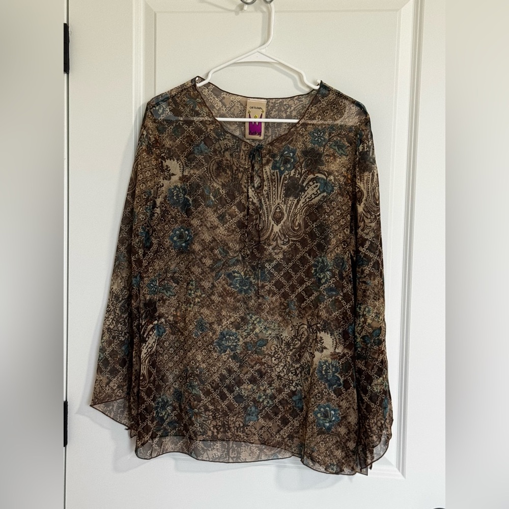 Antthony Elegant Sheer Blouse in Brown and Blue